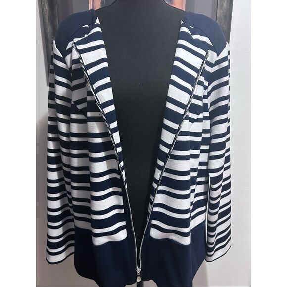 Avenue Navy & White Nautical Overlay Zip Up Cardigan Jacket Size18/20 - Picture 4 of 12